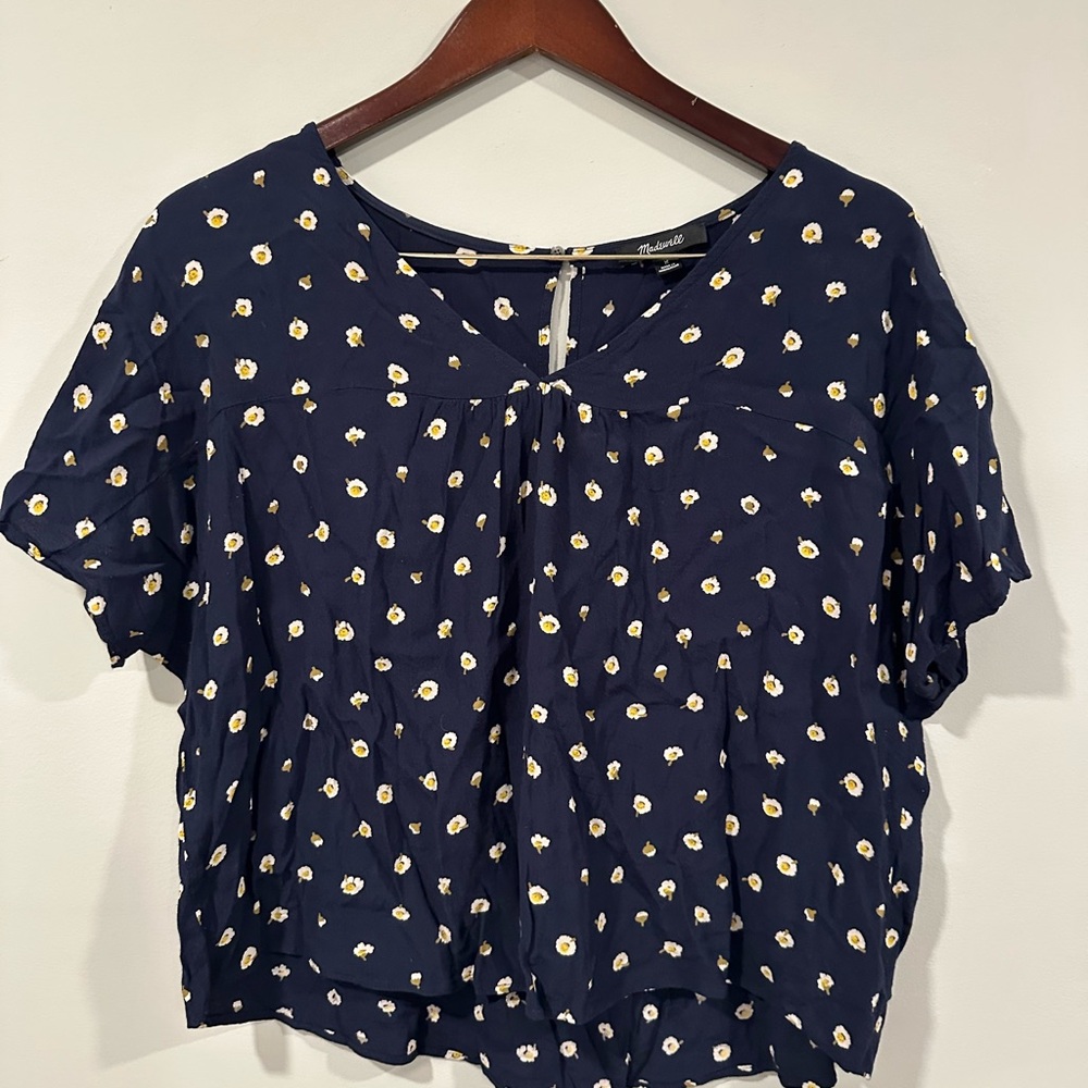 Madewell Navy Blouse with Floral Print